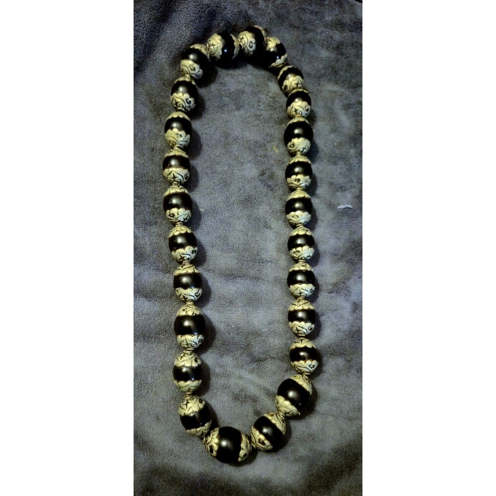 Vintage Tibetan Tribal Necklace Black Copal Amber Bead Meditation Mala Nepal 22"